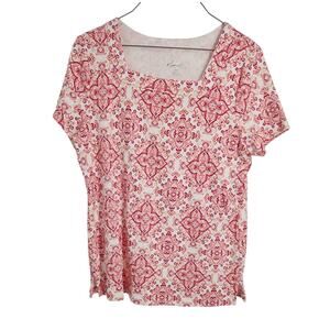 Kim Rogers Pink and White Top - Women's Petite Medium